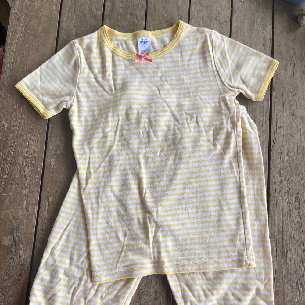 Mini Boden Sz 10 PJ 2pc Set Yellow & White Striped
